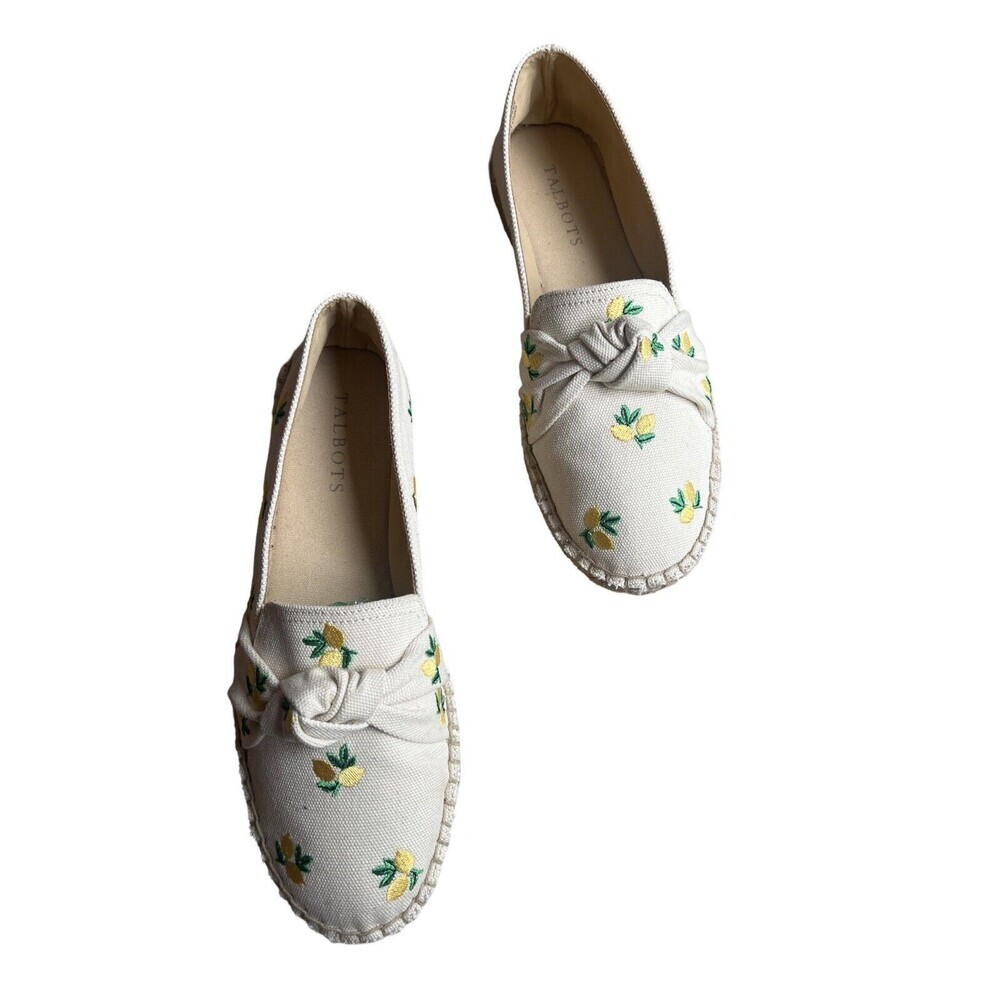 Talbots Izzy Lemon Embroidered Knotted Canvas Espadrille Flats Women’s Size 7M - Picture 5 of 12